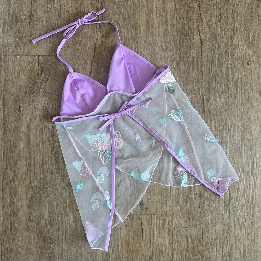 Handmade Y2K Fairycore Cottagecore Mushroom Embellished Halter Babydoll Vest Top - Picture 6 of 10